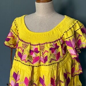 Las Noches Ibiza by Eric and Jack - Boho Embroidered Mini Dress | Med | Feathers